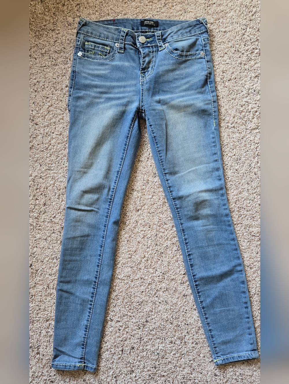True Religion Jennie Curvy Low Rise Super Skinny Jeans Size 26 Neon Stitch Y2K - Picture 4 of 11